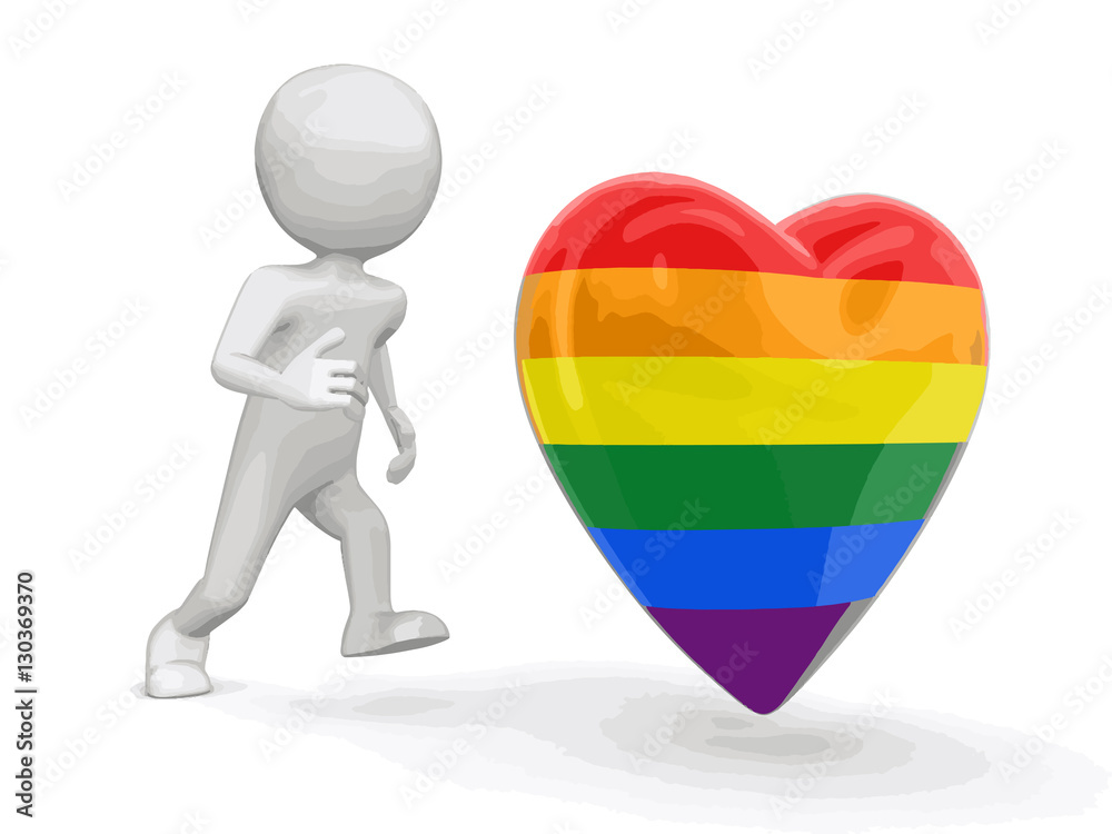 Poster man run to color heart. image with clipping path