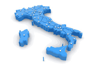 Map of Italy with flight paths. Image with clipping path.