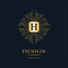 Monogram design elements, graceful template. Calligraphic elegant line art logo design. Letter emblem sign H for Royalty, business card, Boutique, Hotel, Heraldic, Jewelry. Vector illustration