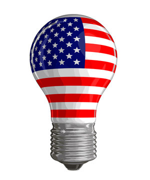 Light bulb with USA flag.  Image with clipping path