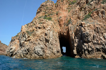 Sculpted rock with a gap in the Gulf of Porto