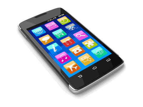 Touchscreen smartphone with pictograms. Image with clipping path.