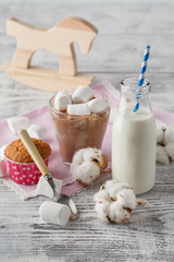 Glass of hot cocoa with marshmallow