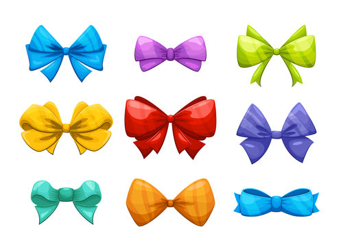 Cartoon Gift Bow With Ribbon Vector Set For Christmas Cards