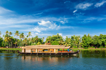 Fototapeta na wymiar Houseboat on Kerala backwaters, India