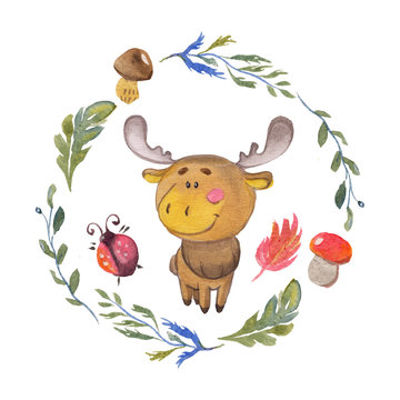 Cute Moose Animal for kindergarten, nursery, children clothing, baby pattern