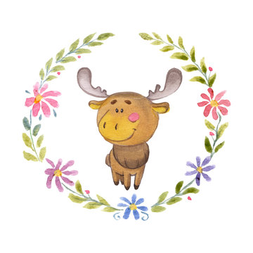 Cute Moose Animal for kindergarten, nursery, children clothing, baby pattern