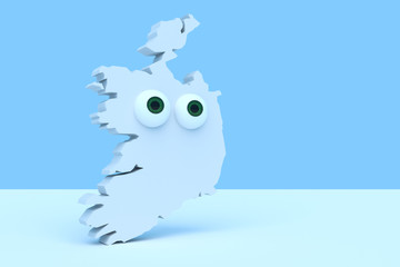 Cartoon Country Map Ireland With Big Eyes, 3d illustration