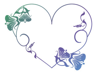 Beautiful heart-shaped floral frame with gradient fill. 