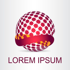 Stylized spherical surface with shapes of stars. Template for logo.