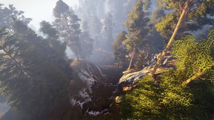 aerial view of a north american forest at fall 3d rendering