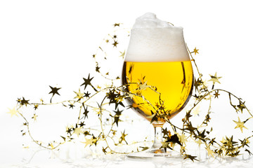 Christmas beer with tinsel