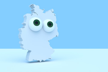 Obraz premium Cartoon Country Map Germany With Big Eyes, 3d illustration