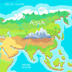Asia Isometric Map with Natural Attractions