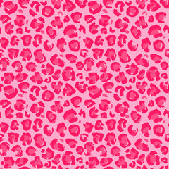 Vector illustration leopard print seamless pattern. Pink hand drawn background.