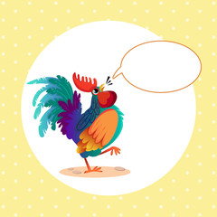 Cock and cloud for text. Vector illustration of rooster, symbol of 2017 on the Chinese calendar. Speech bubble. Happy New Year. Space for your congratulations