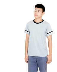 Fototapeta premium Portrait of a young handsome asian man. Isolated on white backgr