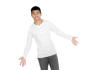 Fototapeta premium Portrait of a young handsome asian man. Isolated on white backgr