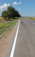 Large grass field in countryside and road
