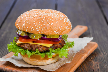 Single solo burger hamburger cheeseburger