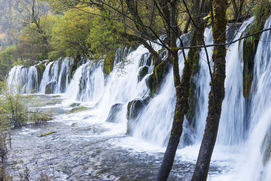 Arrow Bamboo Lake Waterfalls, Jiuzhaigou National Park, Sichuan Province, China