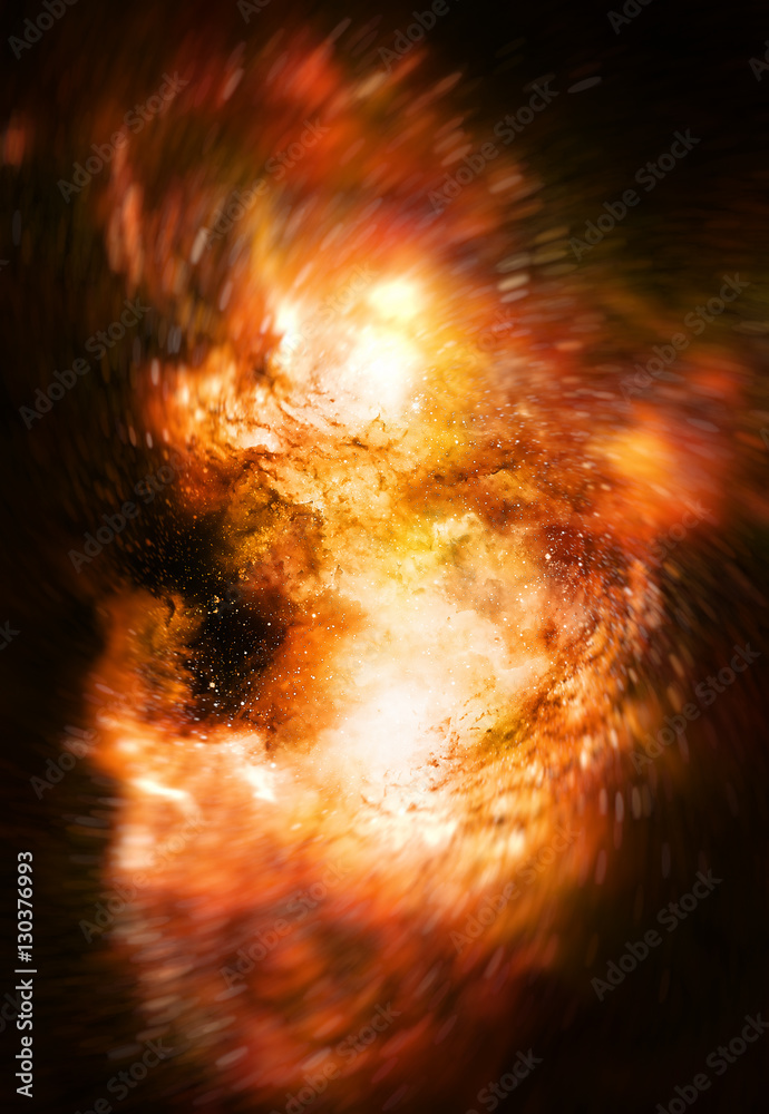Poster Cosmic space and stars, color cosmic abstract background. Fire effect in space. Blurred dynamic movement effect.