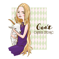Beautiful girl with goat