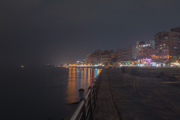 Naklejka premium Cityscapes and skyline Tam sui, sea-side district in New Taipei, Taiwan
