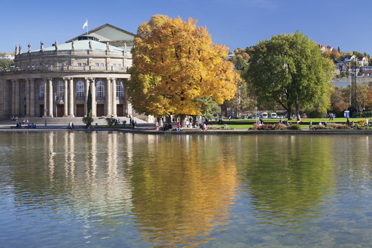 Staatstheater (State Theatre) and Schlosspark in autumn, Stuttgart, Baden Wurttemberg, Germany