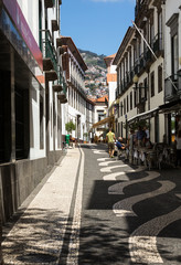 Narrow Street of Funchal town on Madeira Island. Portugal