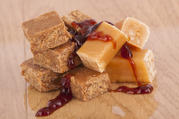 caramel toffee on brown background