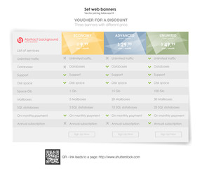 Three tariffs. interface for the site. ui ux vector banner for web app. Pricing Table Template with Three Plan Type.