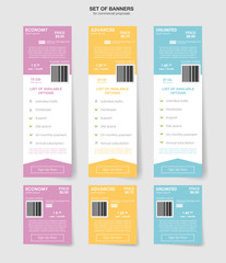 Set tariffs. interface for the site. ui ux vector banner for web app. Pastel pricing table, banner, order, box, button, list and bullet with plan for website in flat design