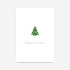 Fototapeta na wymiar Simple minimalistic vector greeting card with pixel snow covered Christmas tree and silver glitter text