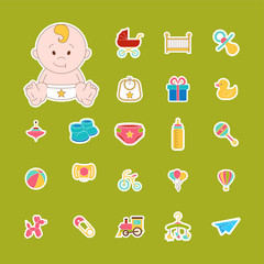 Baby Icons Set. Isolated Doodle baby labels Vector Illustration