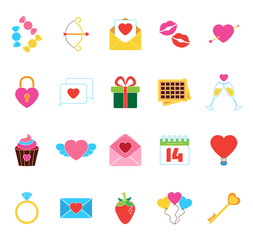 Valentine s Icons Set. Love Stickers Objects. Vector Illustratio