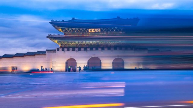  Korea. The night view of Seoul Gwanghwamun to time lapse
