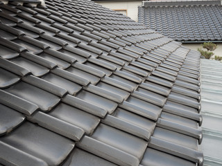Dark gray tile roofing of traditional Japanese house