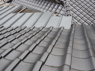 Dark gray tile roofing of traditional Japanese house