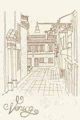 vector sketch of street in Venice, Italy. Retro style.