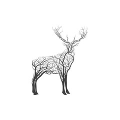 Branch Wood Twig Deer. hipster forest poster. Vector illustration isolated on white