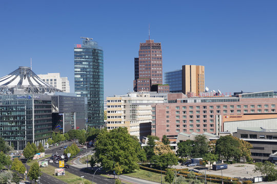 Potsdamer Platz Square with DB Tower, Sony Center and Kollhoff Turm Tower, Berlin Mitte, Berlin, Germany