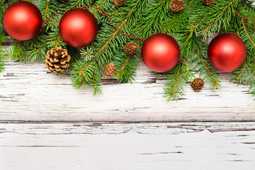 Christmas decoration card on white wooden background