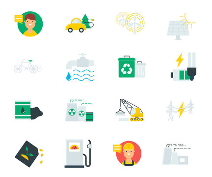 Ecology and industry set of flat style icons