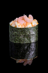 Gunkan maki sushi with salmon isolated on black background © popovich22