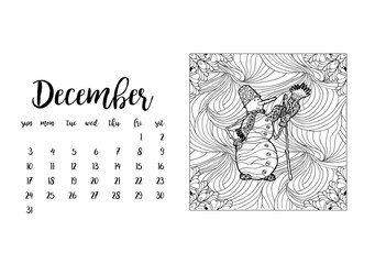 Desk calendar horizontal template 2017 for month December. Week starts Sunday