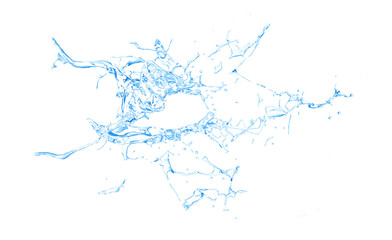 Isolated blue splash of water splashing on a white background. 3