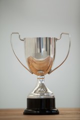 Silver trophy on white background