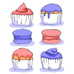 vector color illustration  cake muffins macaroons color