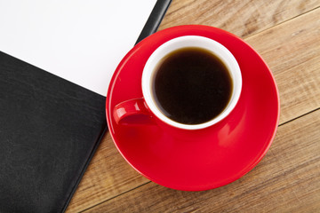 blank clip board and coffee Cup